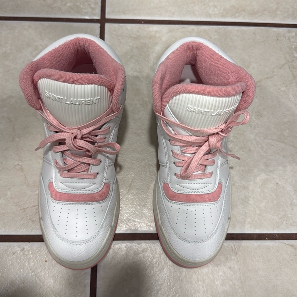 Saint Laurent high top pink white heart sneakers